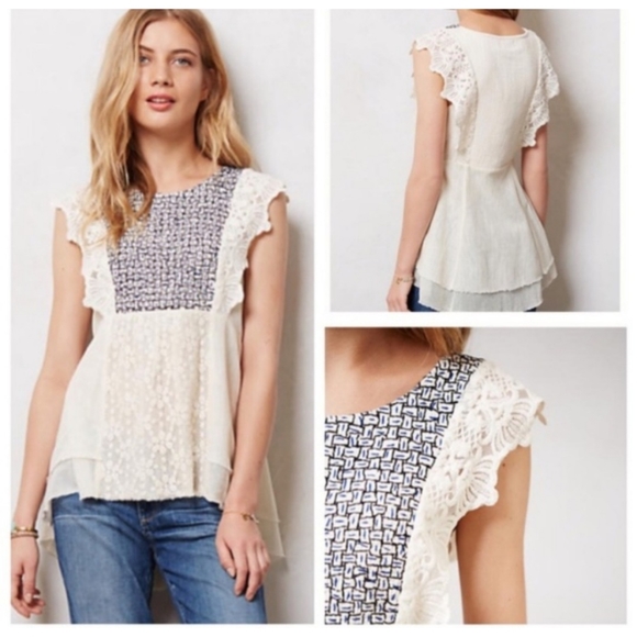 ANTHROPOLOGIE Tops - ANTHROPOLOGIE MEADOW RUE ANTHEA PEASANT CREAM TOP